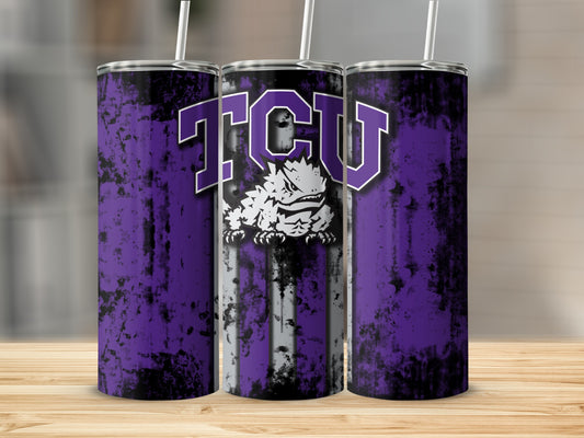 TCU Custom Purple and Black Tumbler with Horned Frog