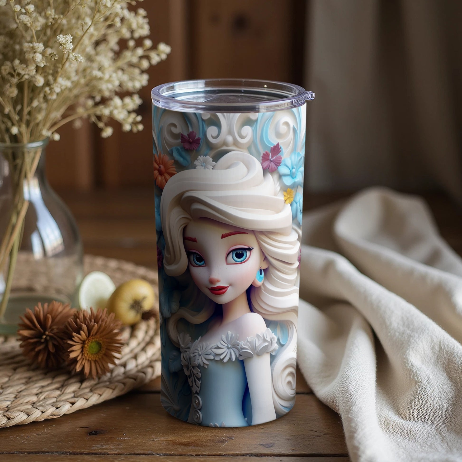 Elegant Floral and Character Design Insulated Tumbler