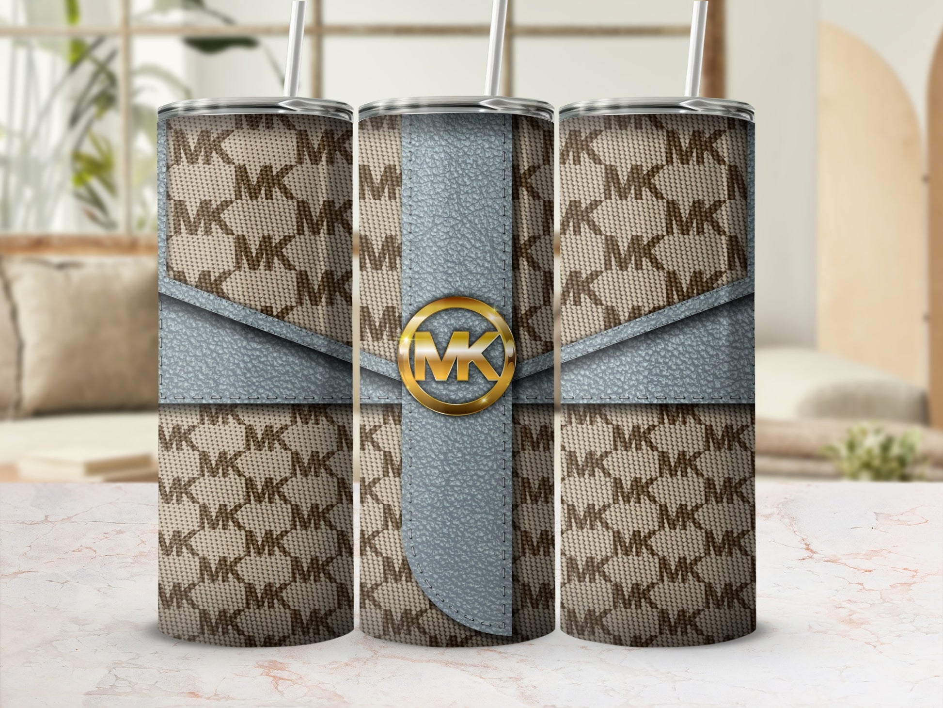 Stylish MK Patterned Tumbler with Unique Design