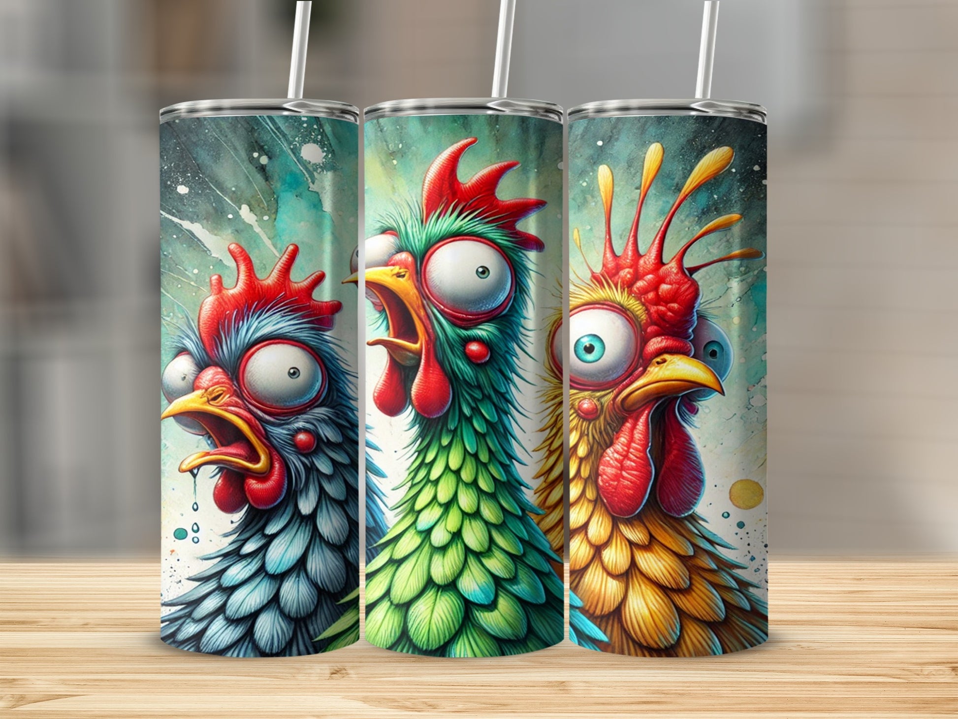 Colorful Crazy Chicken Artwork Tumbler Cups