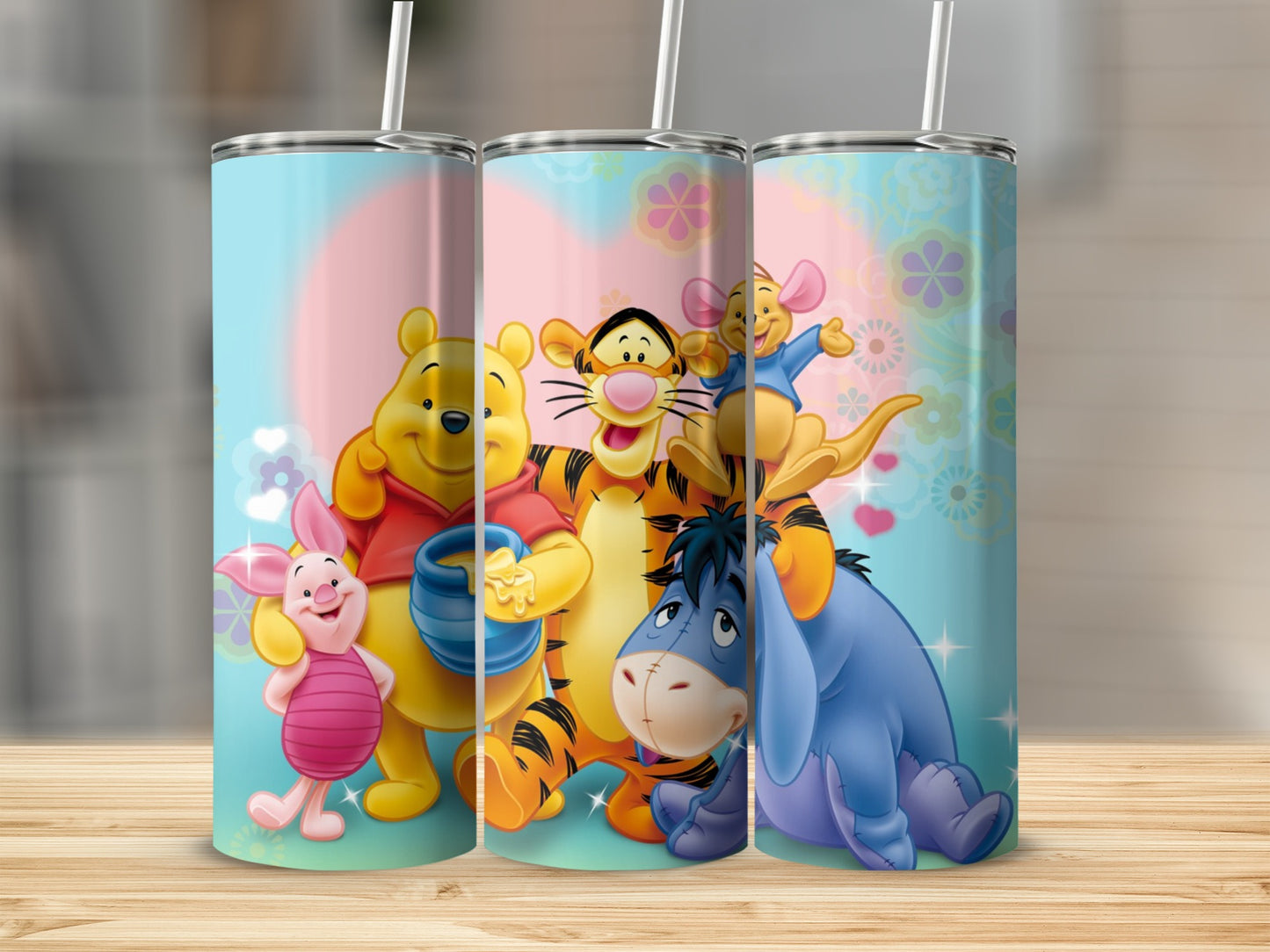 Colorful Winnie the Pooh and Friends Tumbler Design