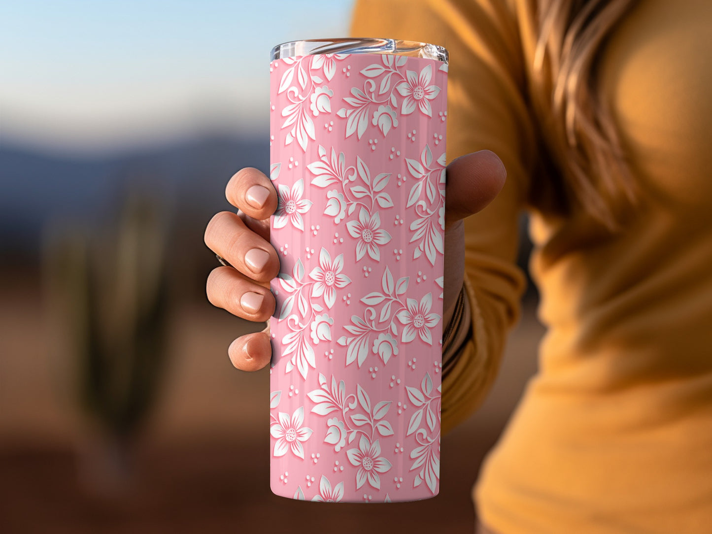 Pink Flowers With Leaves Patterns Cool Design Tumblers