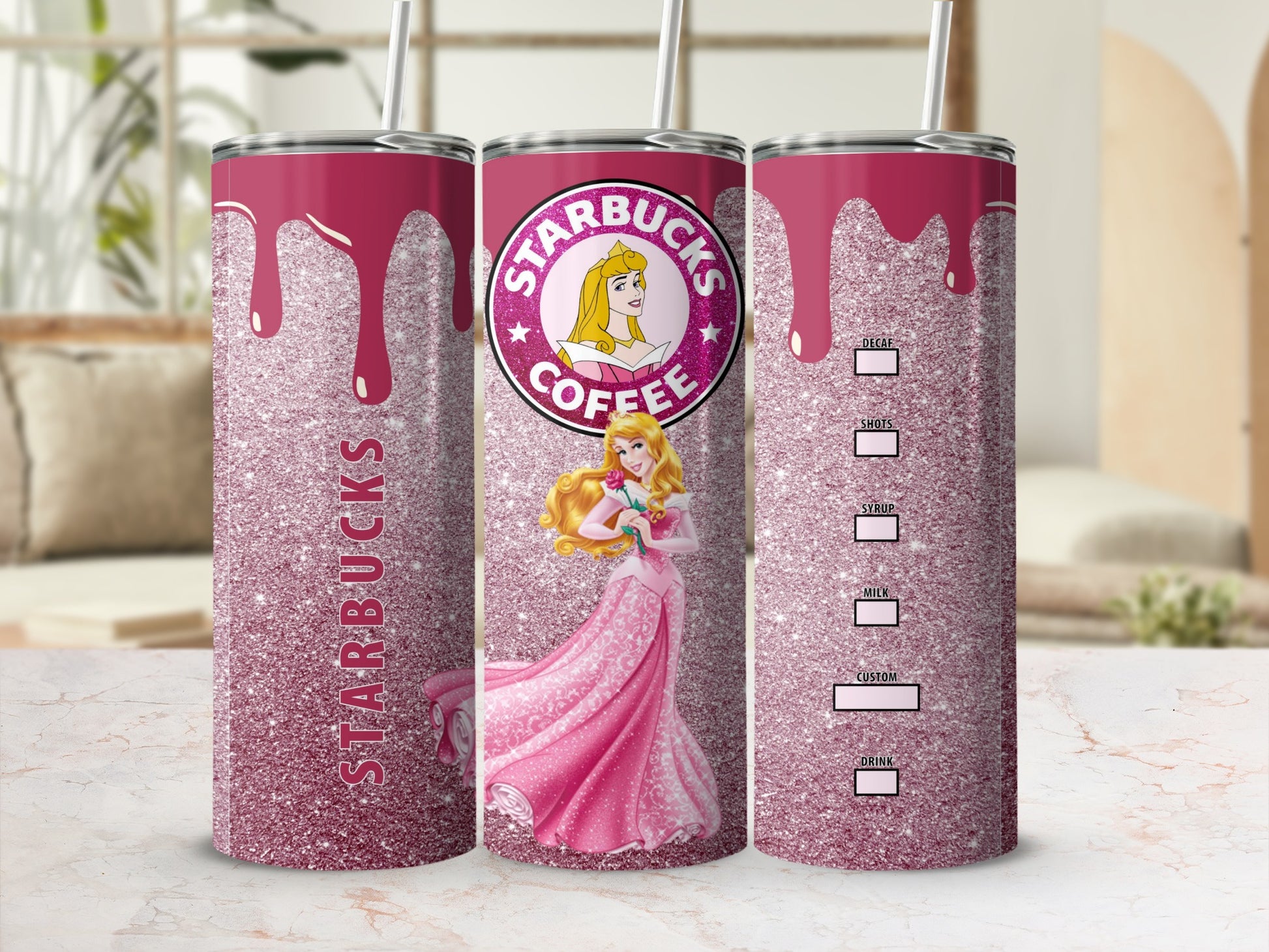 Pink Glitter Starbucks Coffee Princess Tumbler
