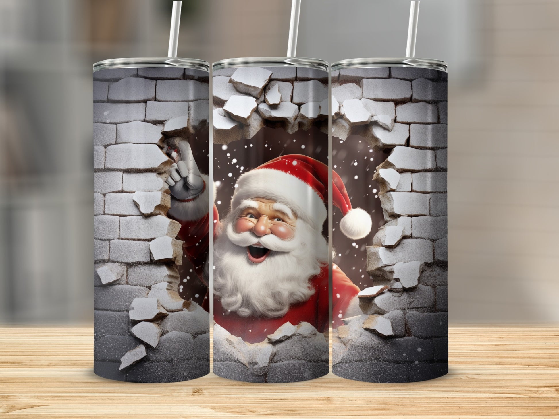 Festive Santa Claus Breaking Out Christmas Tumbler