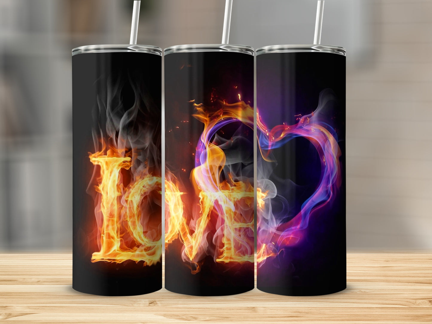LOVE Letter Flames Heart Shape Digital Art Design Tumblers