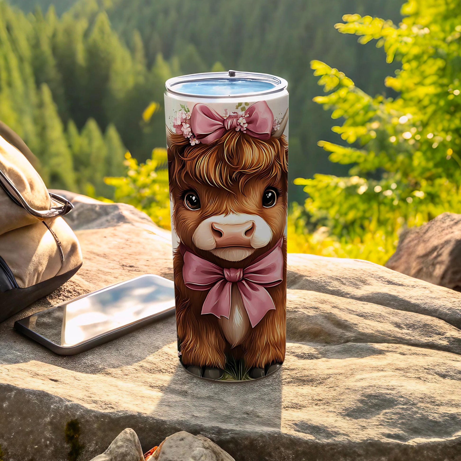 Adorable Highland Cow With Pink Bow Tumbler Cup