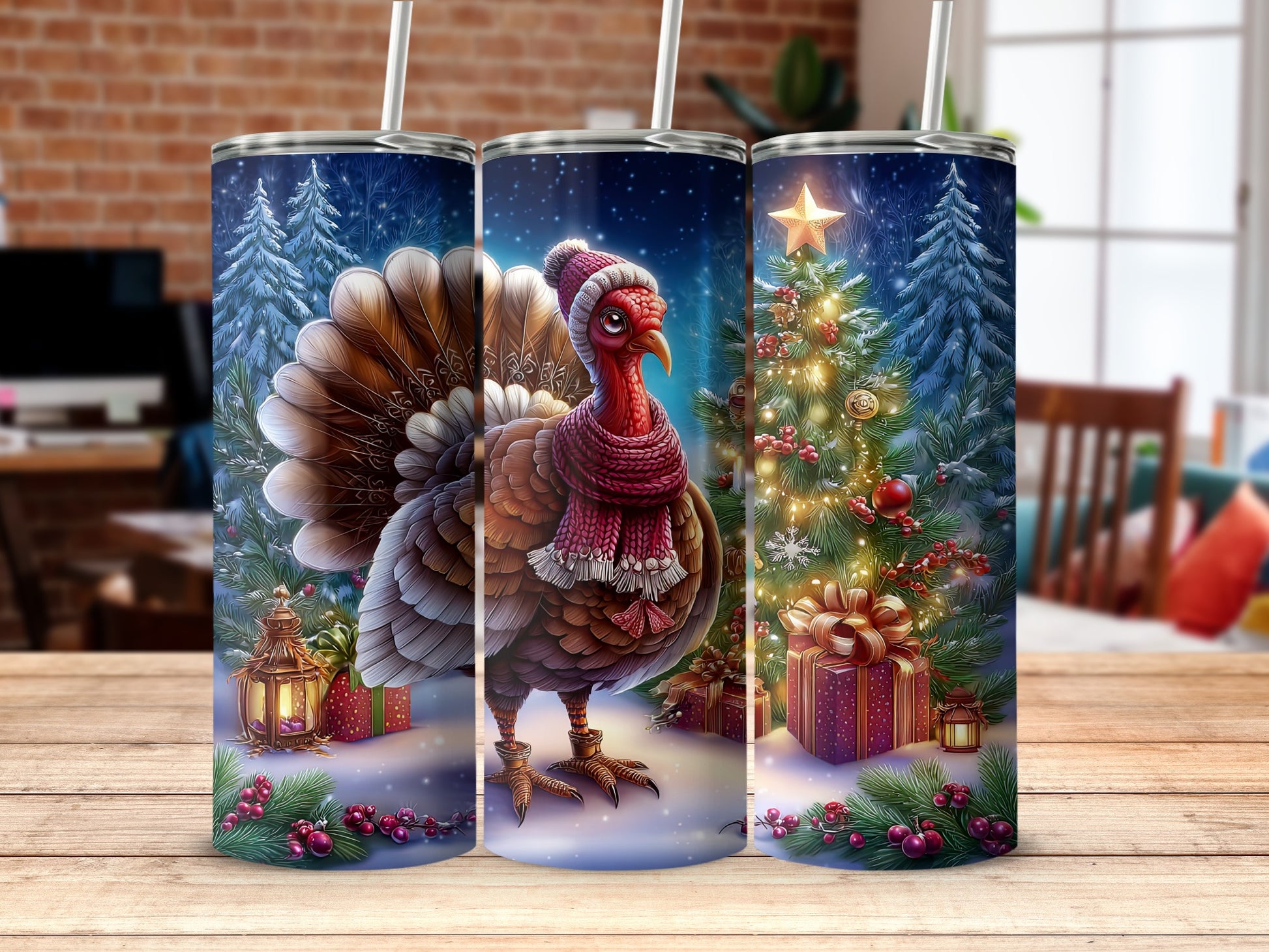 Festive Winter Scene with Turkey Christmas Tumbler