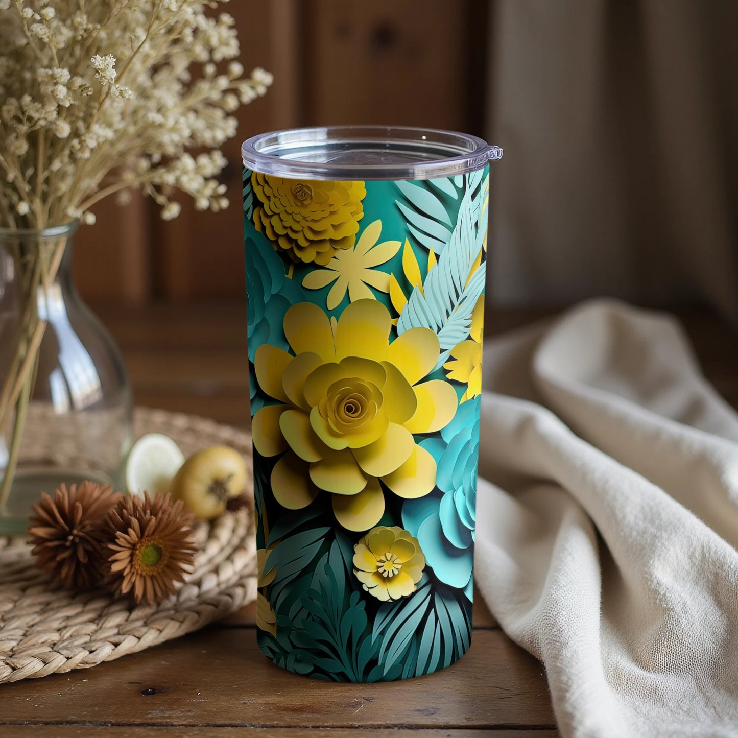 Vibrant Yellow Floral Tumbler for Nature Lovers