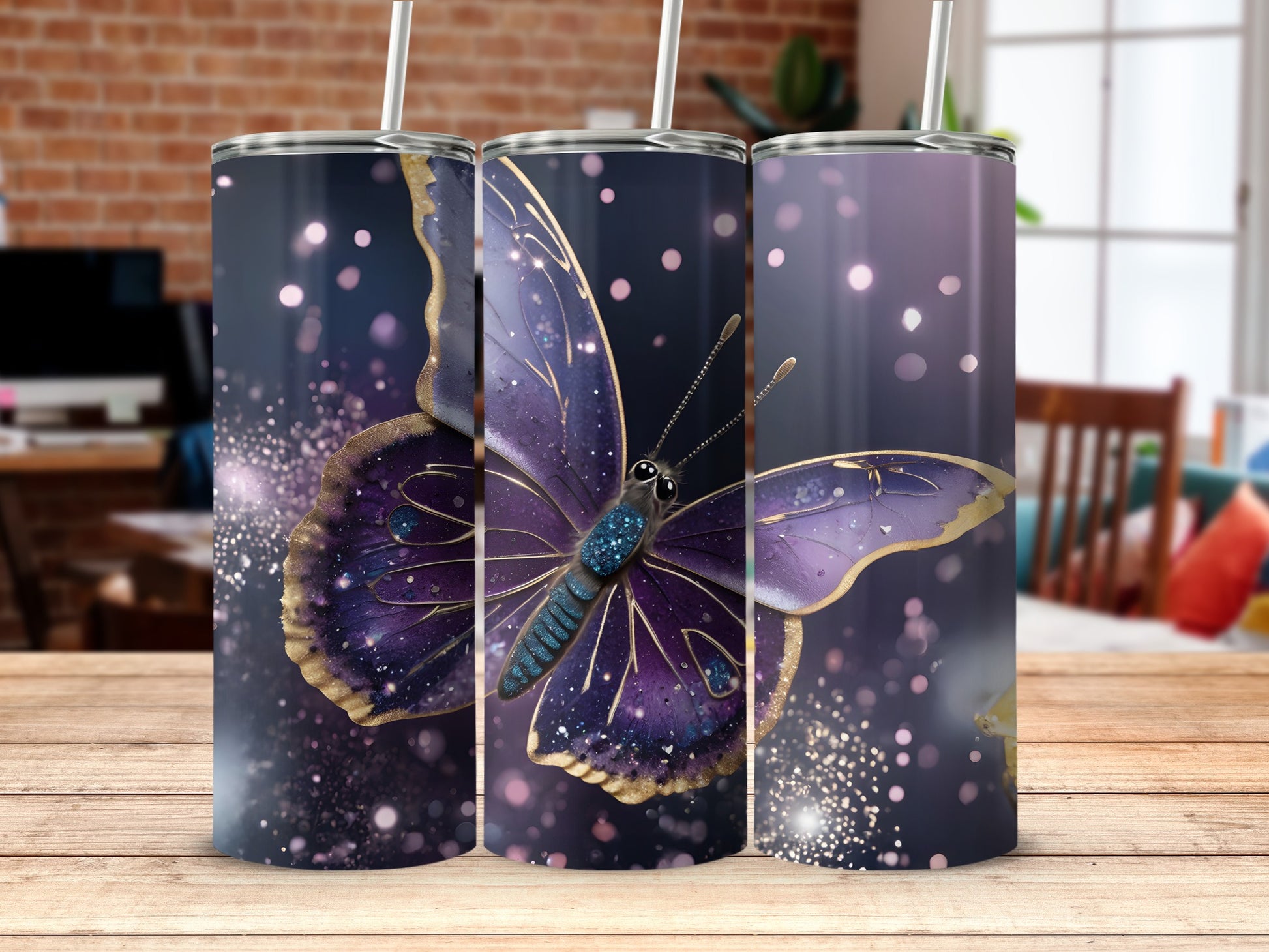 Purple Gold Butterfly Sparkle Elegant Tumbler product type