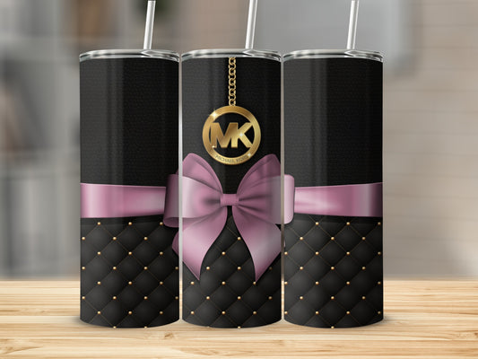 Elegant Black Tumbler with Pink Ribbon and Gold Ornament