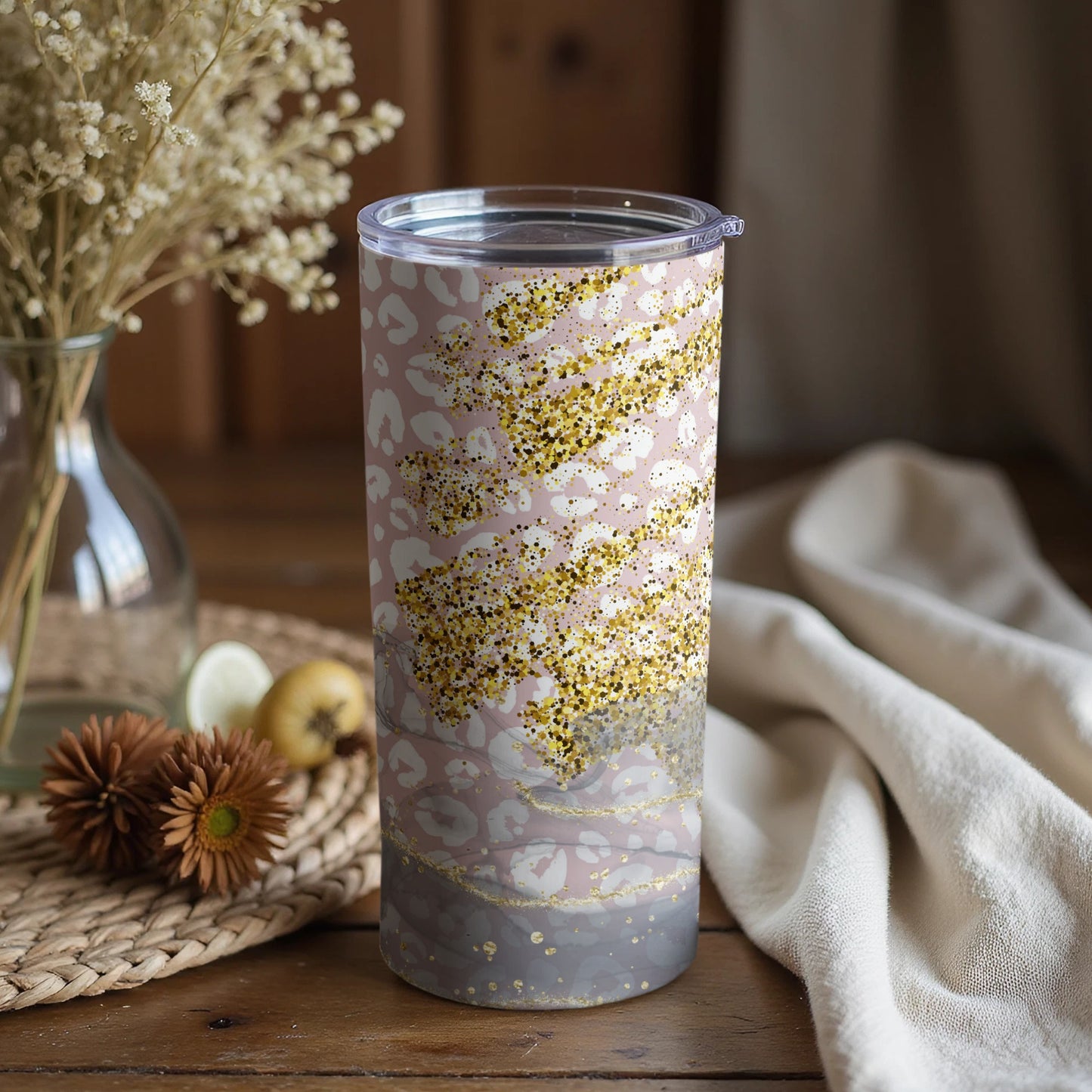 Glittering Abstract Leopard Print Travel Tumbler