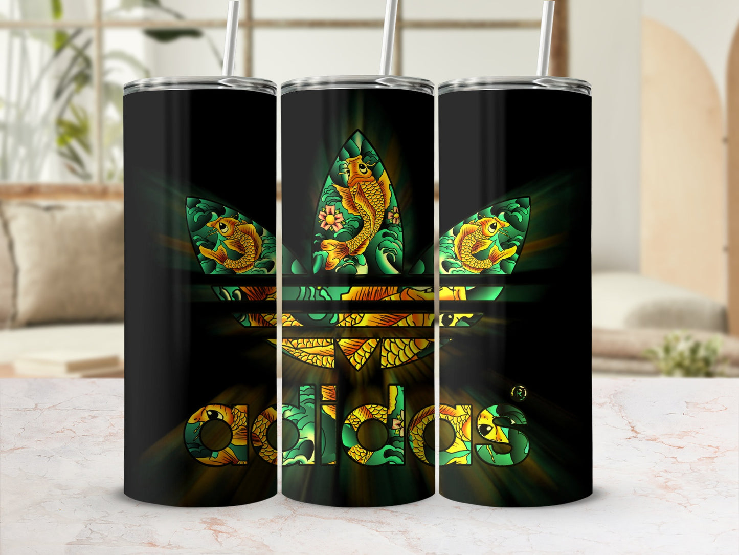 Adidas Colorful Koi Fish Artwork Tumbler Cups