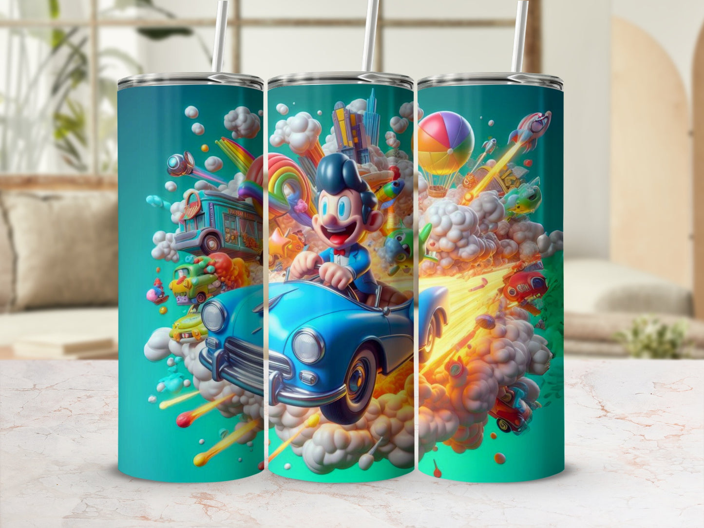Colorful Cartoon Adventure Travel Tumbler with Fun Designs
