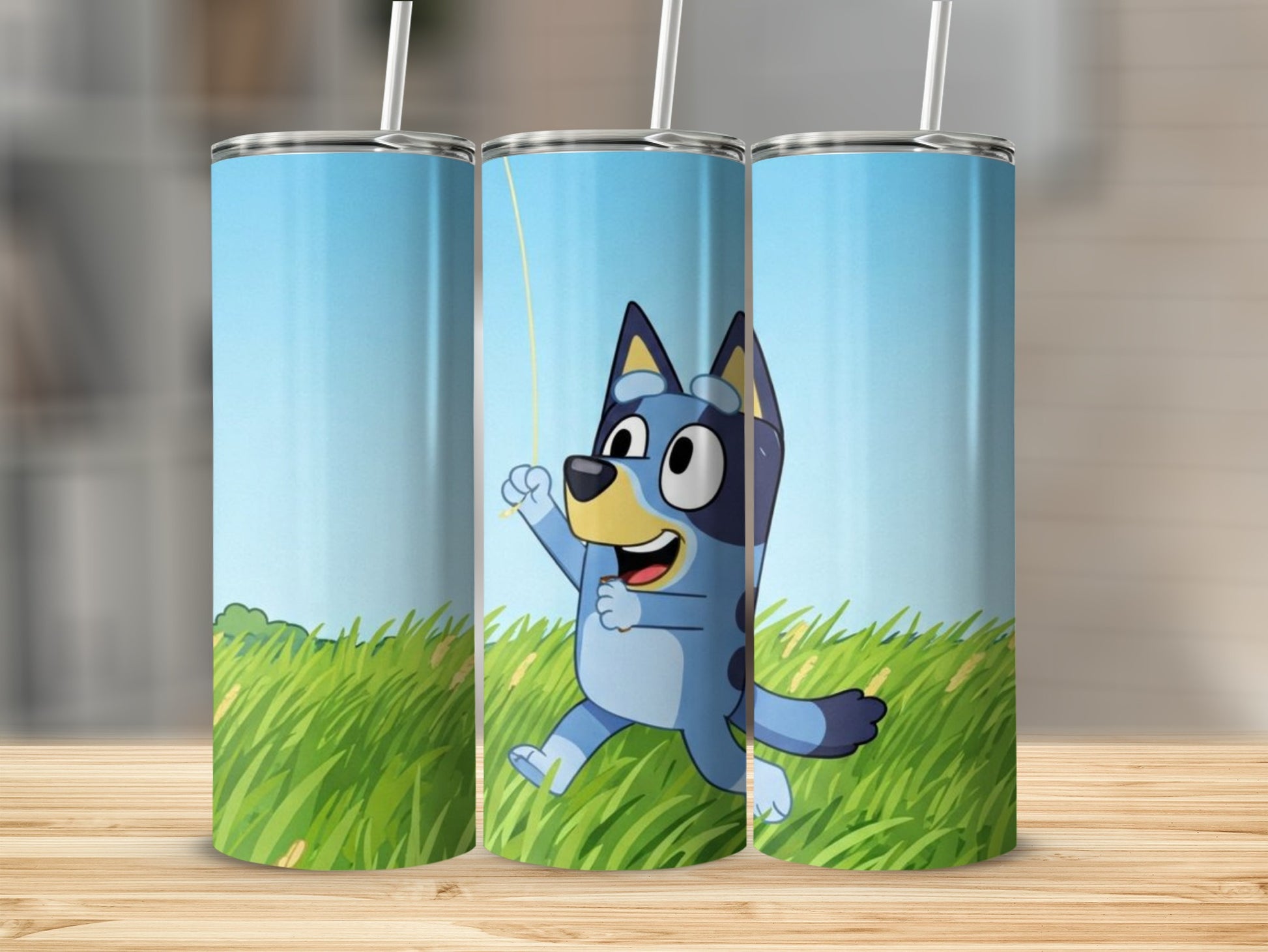 Cute Cartoon Dog Character on Blue Green Tumbler