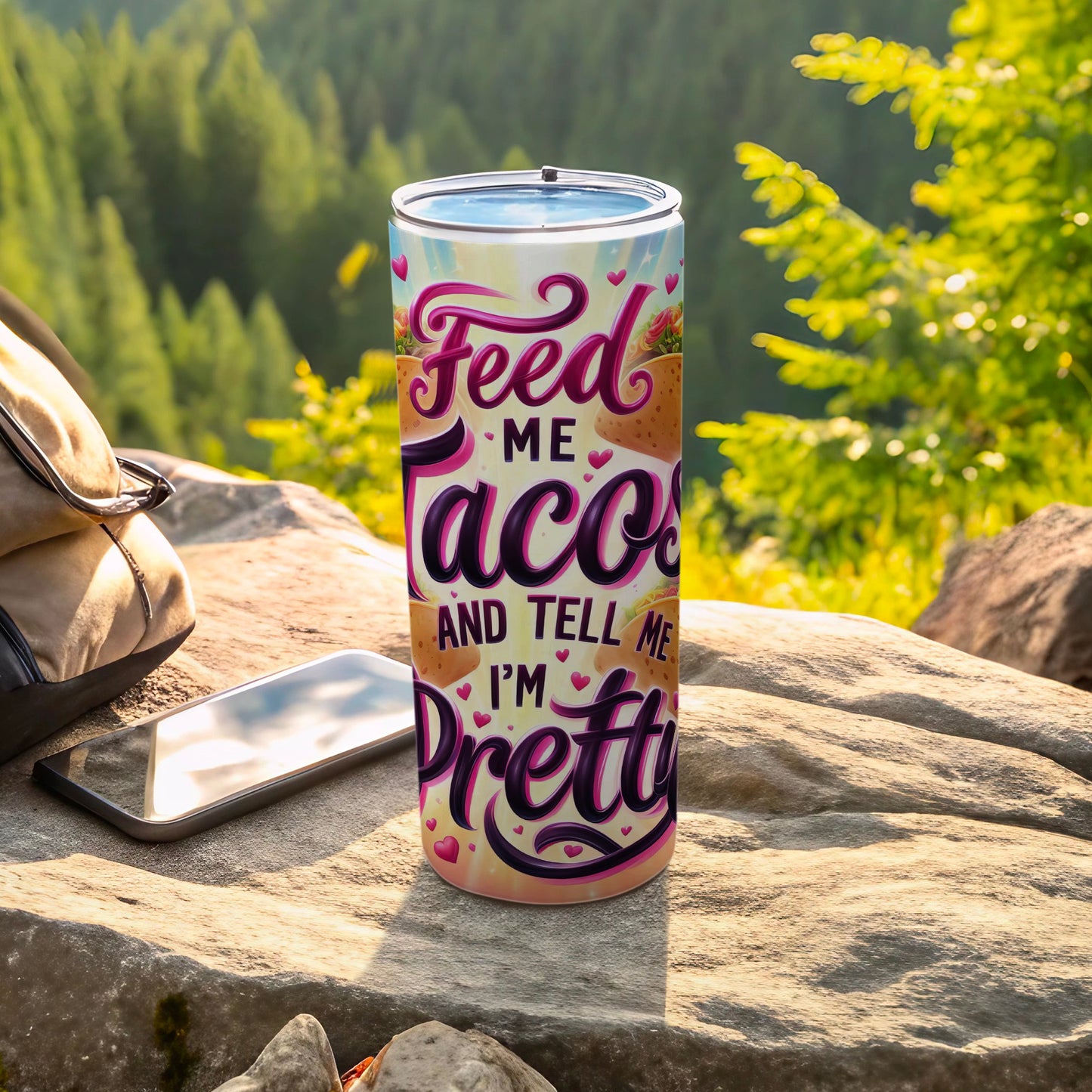 Feed Me Tacos AND Tell Me I'm Pretty Fun Tumbler product
Tacos, Pretty Quote, Humorous Tumbler, Feed Me, Taco Lover, Drinkware Gift, Funny Design, Insulated Cup, Beverage Holder, Quote Mug, Mexican Food, Pink Hearts, Gift Idea, Unique Drinkware, Travel Essential, Outdoor Drink, Cute Graphics, Sarcastic Text, Foodie Style, Present