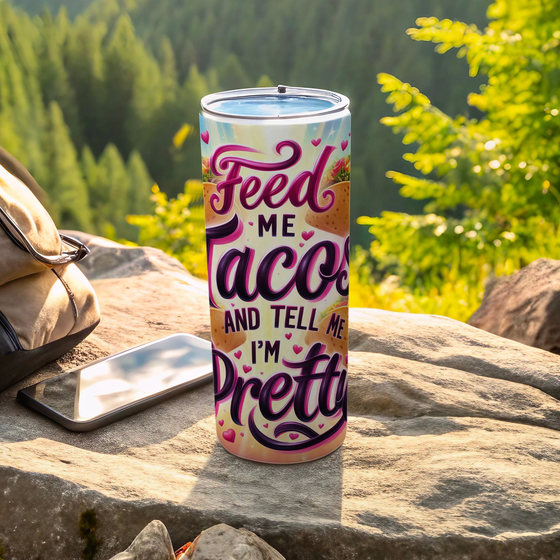 Feed Me Tacos AND Tell Me I'm Pretty Fun Tumbler product
Tacos, Pretty Quote, Humorous Tumbler, Feed Me, Taco Lover, Drinkware Gift, Funny Design, Insulated Cup, Beverage Holder, Quote Mug, Mexican Food, Pink Hearts, Gift Idea, Unique Drinkware, Travel Essential, Outdoor Drink, Cute Graphics, Sarcastic Text, Foodie Style, Present