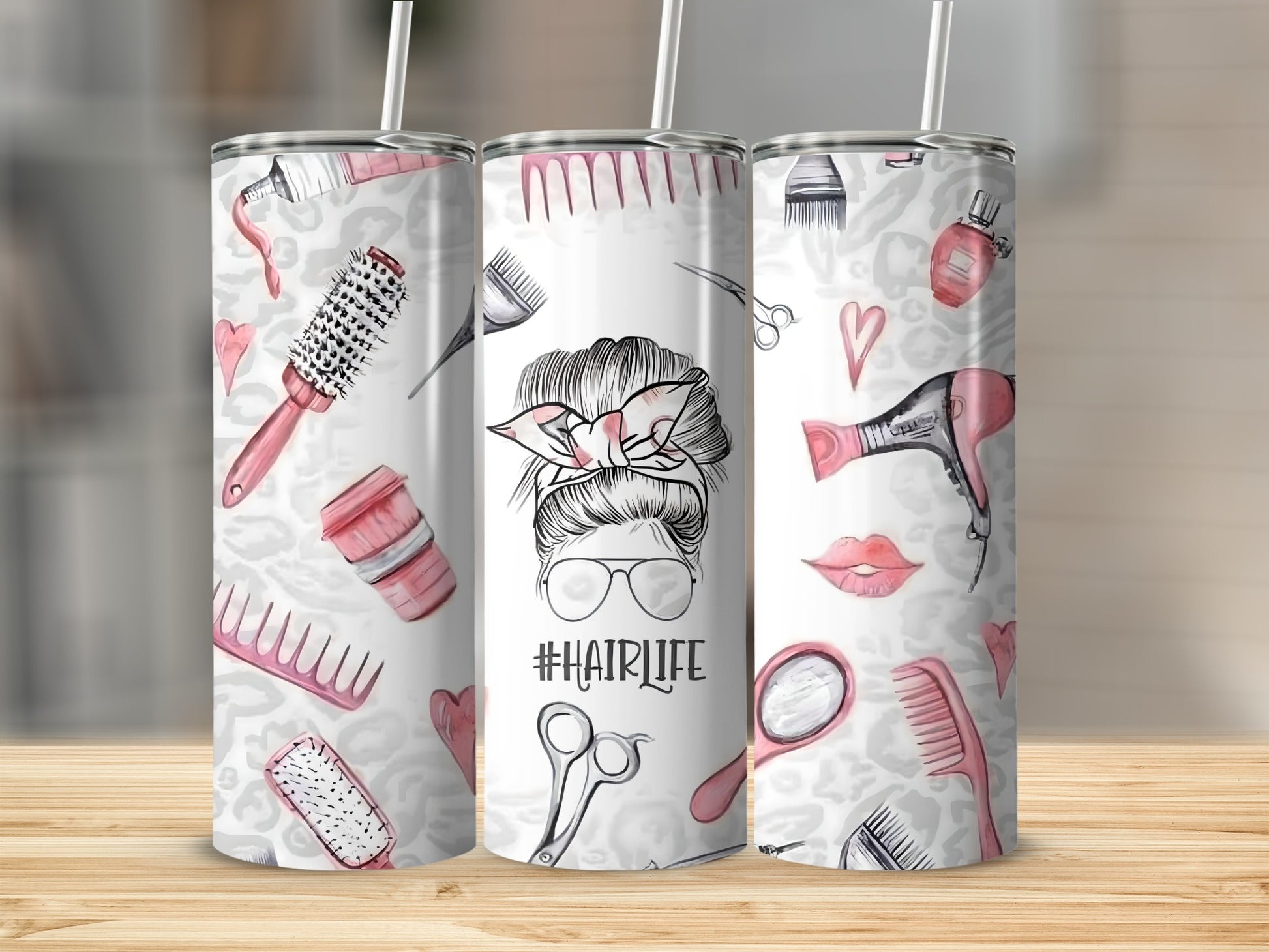 Trendy Hair Stylist Theme White and Pink Tumbler