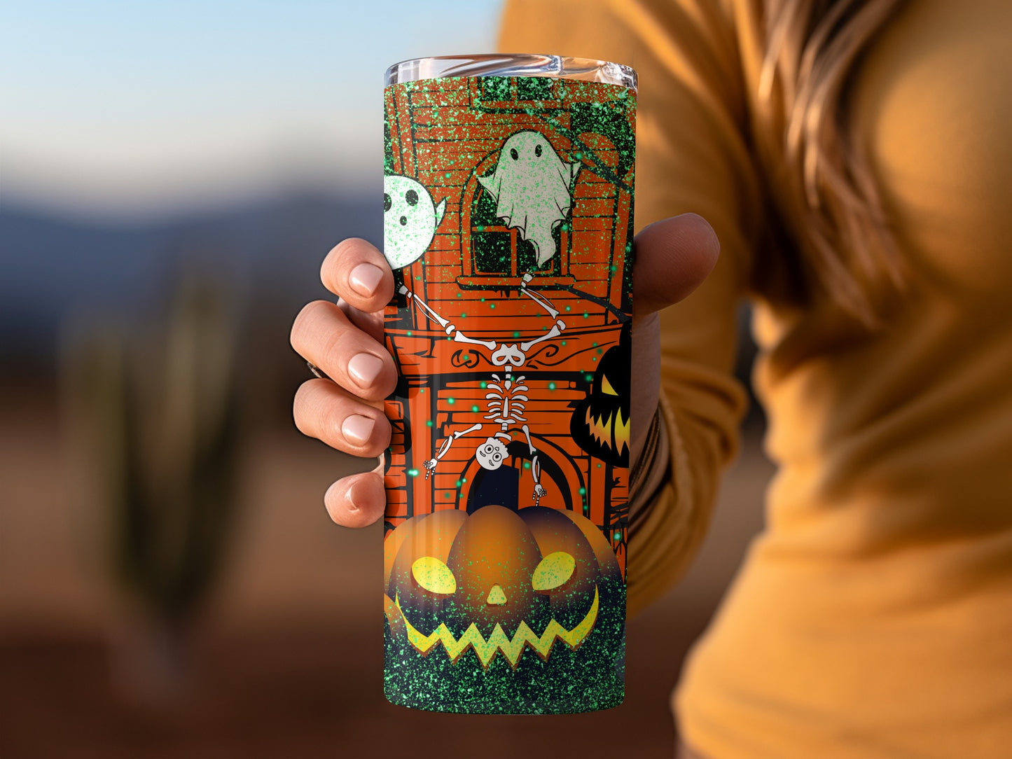 Spooky Halloween Haunted House Themed Tumbler Cup