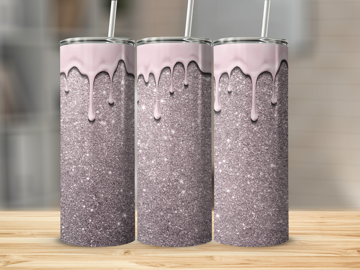 Dripping Pink on Glitter Shimmer Design Background Tumblers