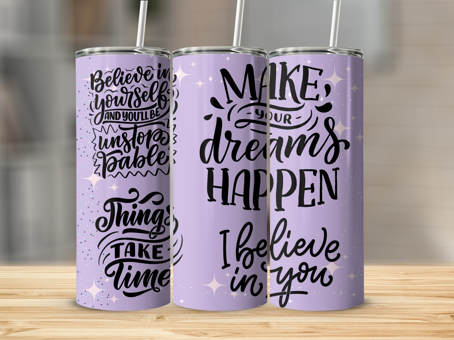 Motivational Quotes Purple Tumbler Set Inspirational