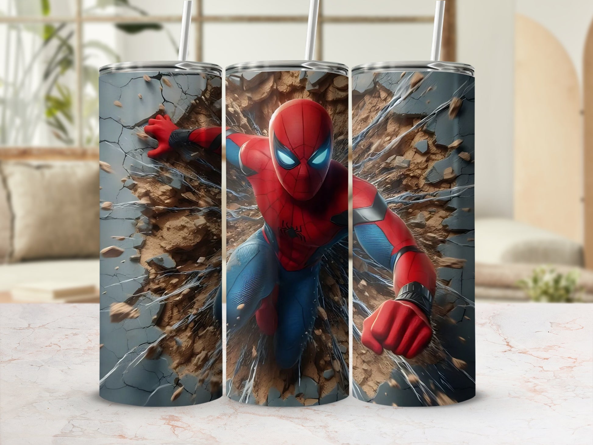 Spider Superhero Smashing Through Wall Tumbler Product