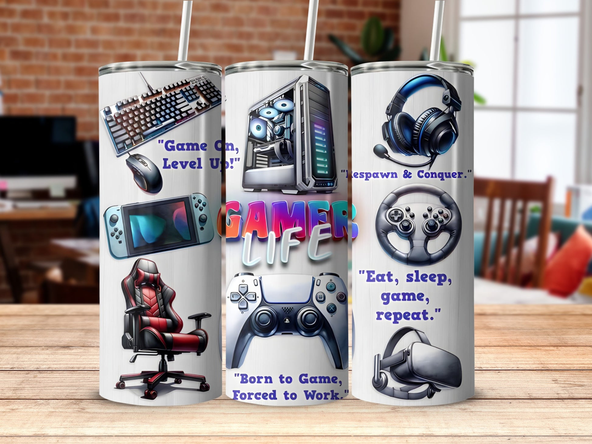 Set of Unique Gamer Life Themed Tumblers