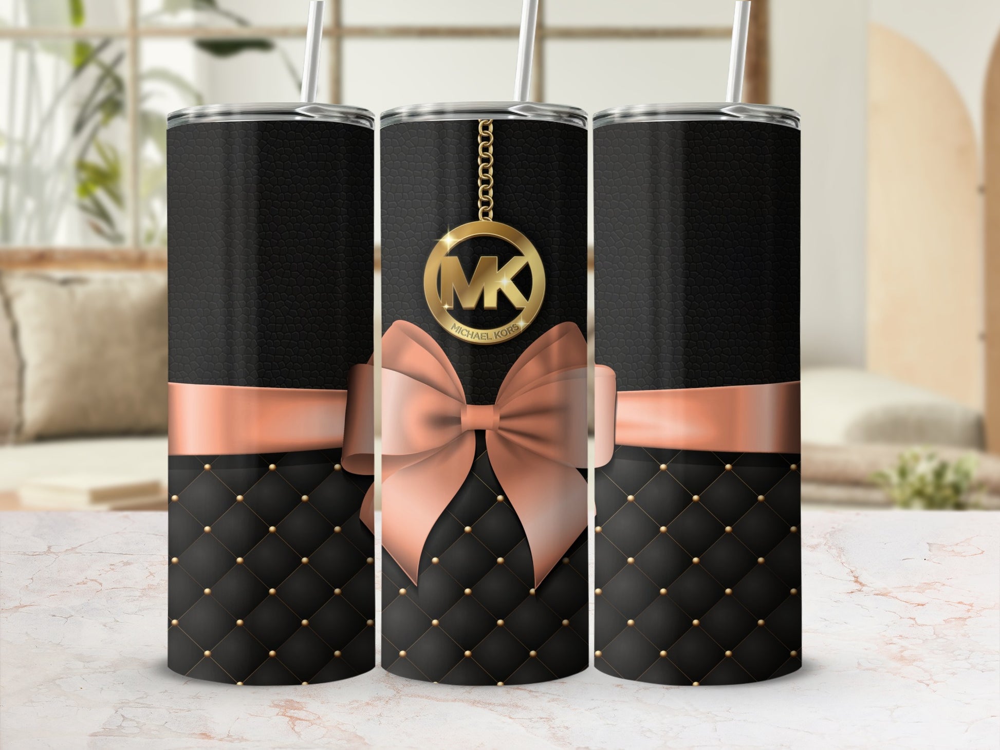 Michael Kors Black Quilted Tumbler With Elegant Bow Design