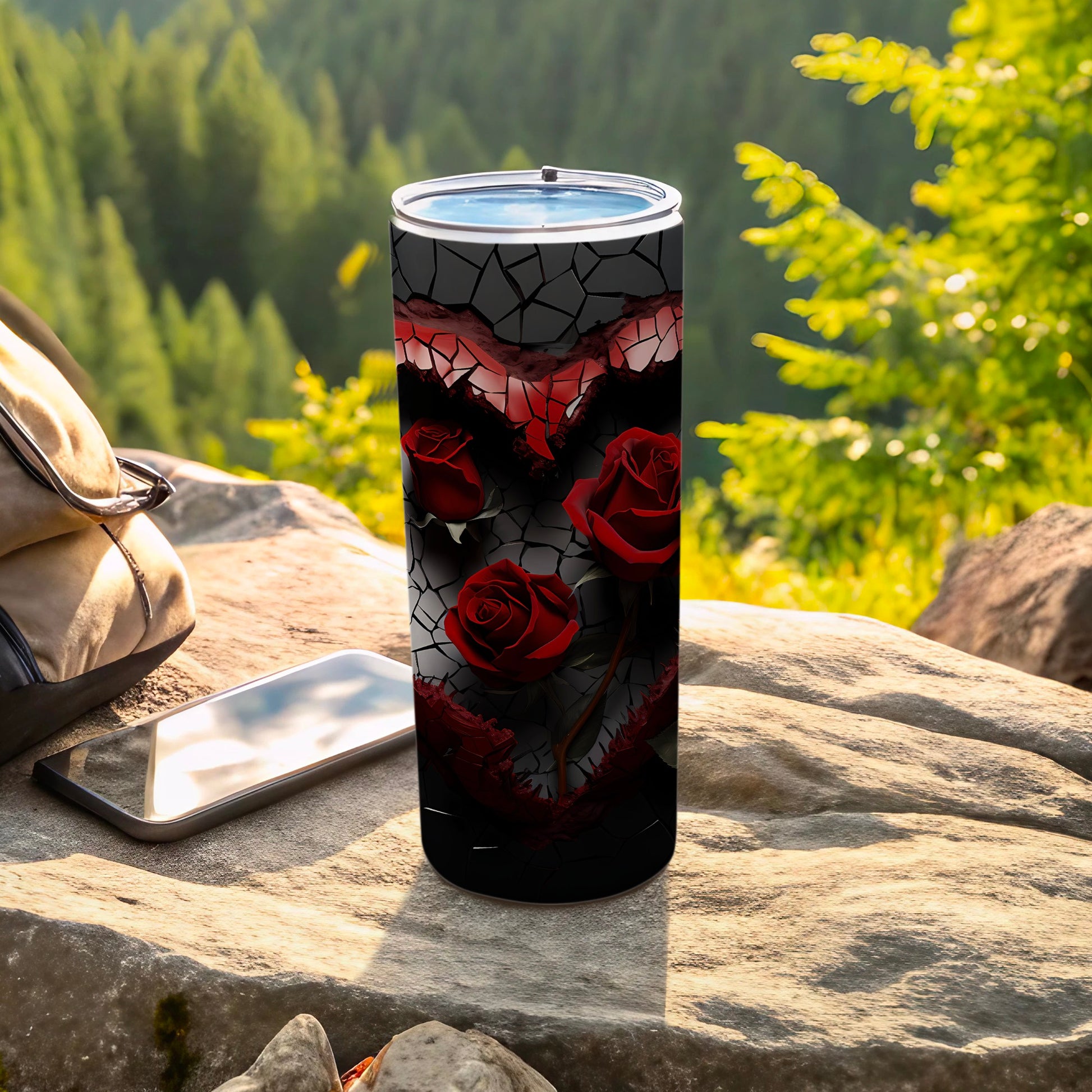 Elegant Heart and Red Roses Design Tumbler