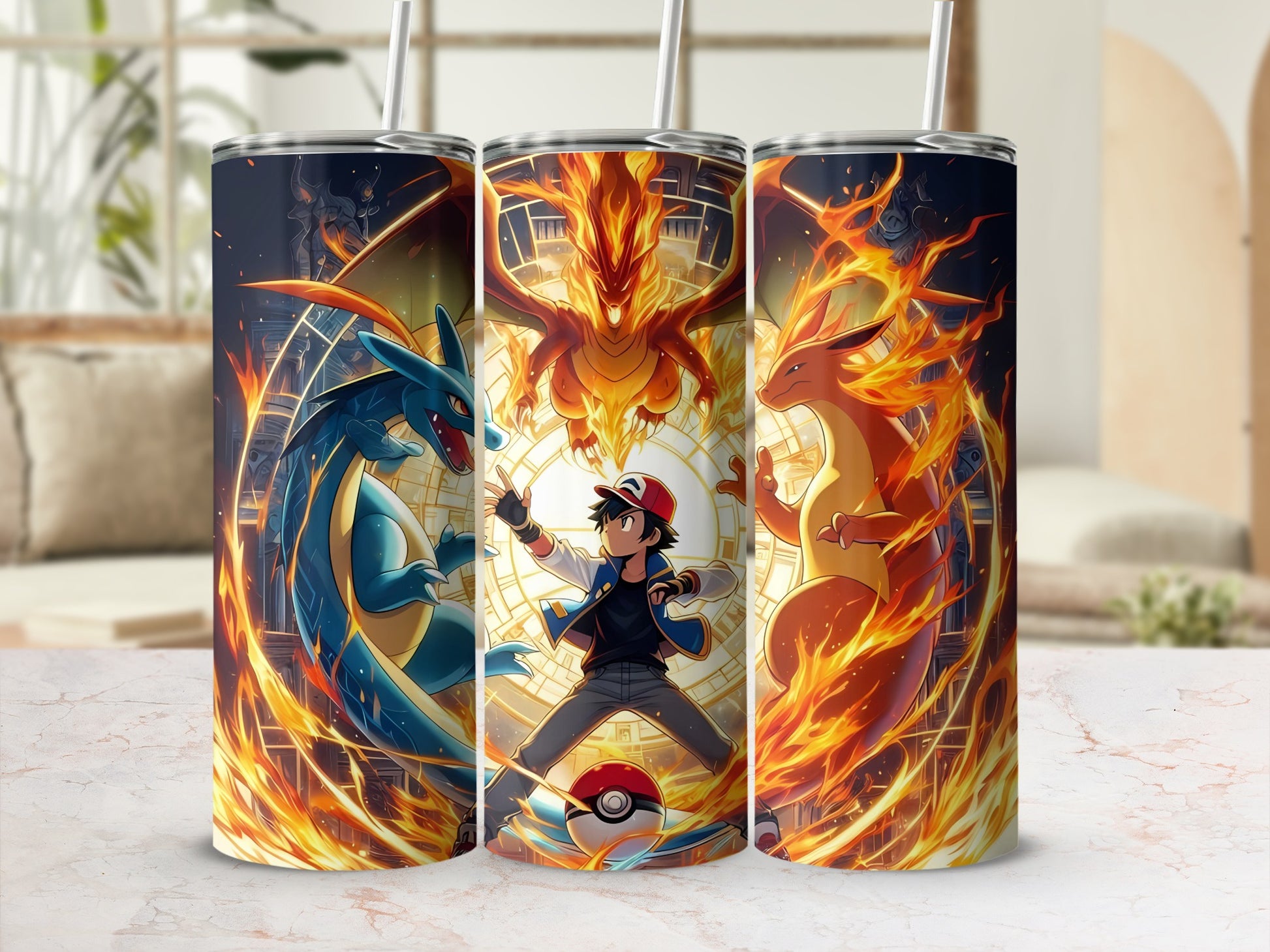 Fiery Animated Characters on Drinkware Tumblers
