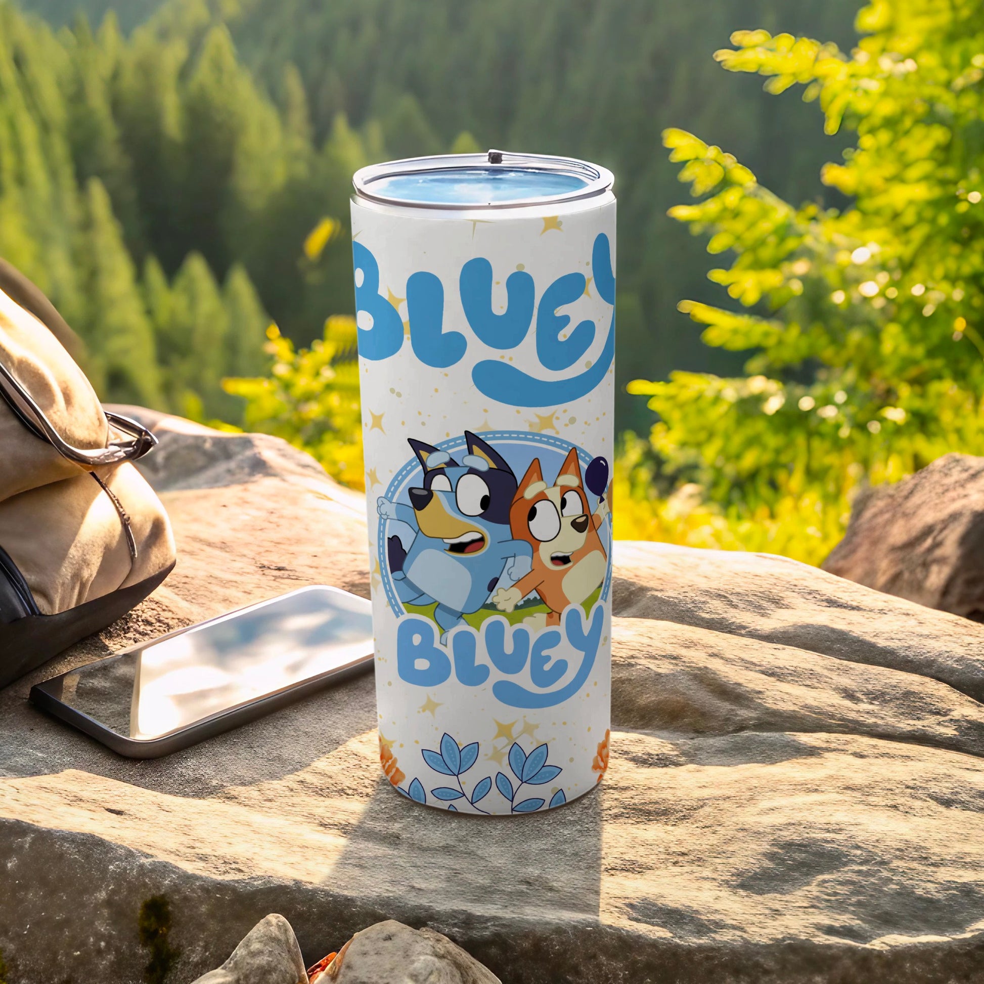 Bluey Themed Tumbler with Cute Cartoon Characters Design