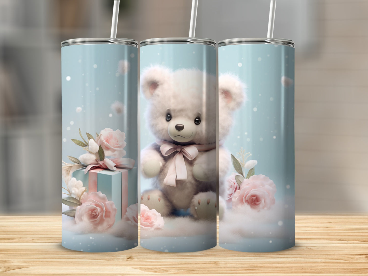 Cute Teddy Bear and Roses Gift Theme Tumbler product