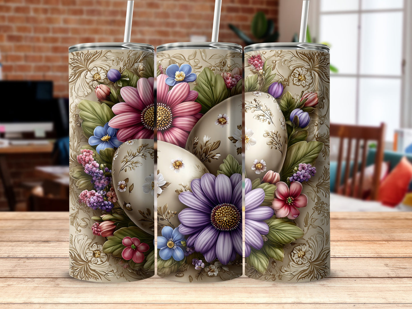 Floral Egg and Bloom Design Tumbler Product