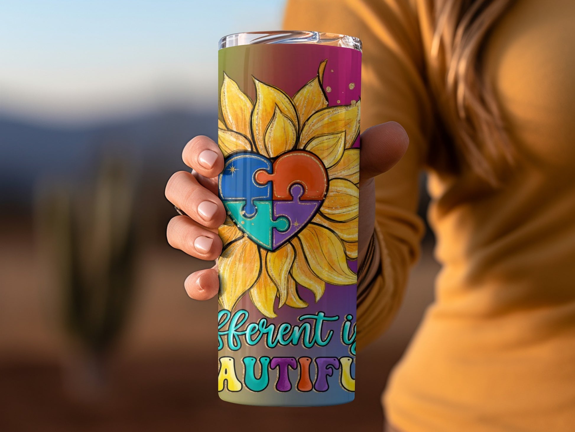 Different is Beautiful Sunflower Puzzle Tumbler