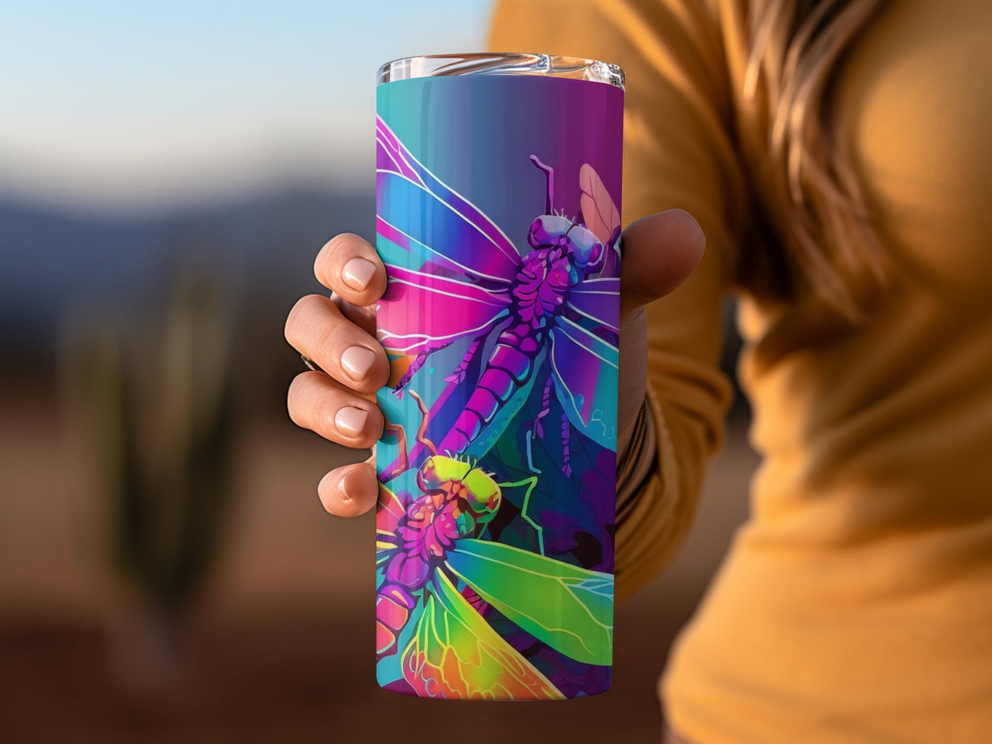 Vibrant Multicolored Dragonfly Design Insulated Tumbler
