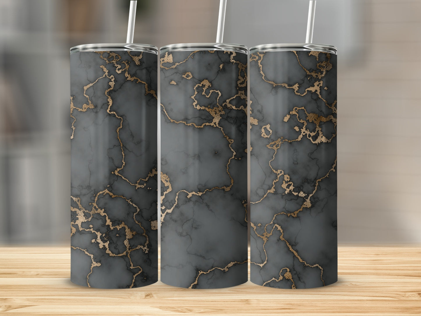 Gray Marble Gold Veins Pattern Artistic Design Tumblers