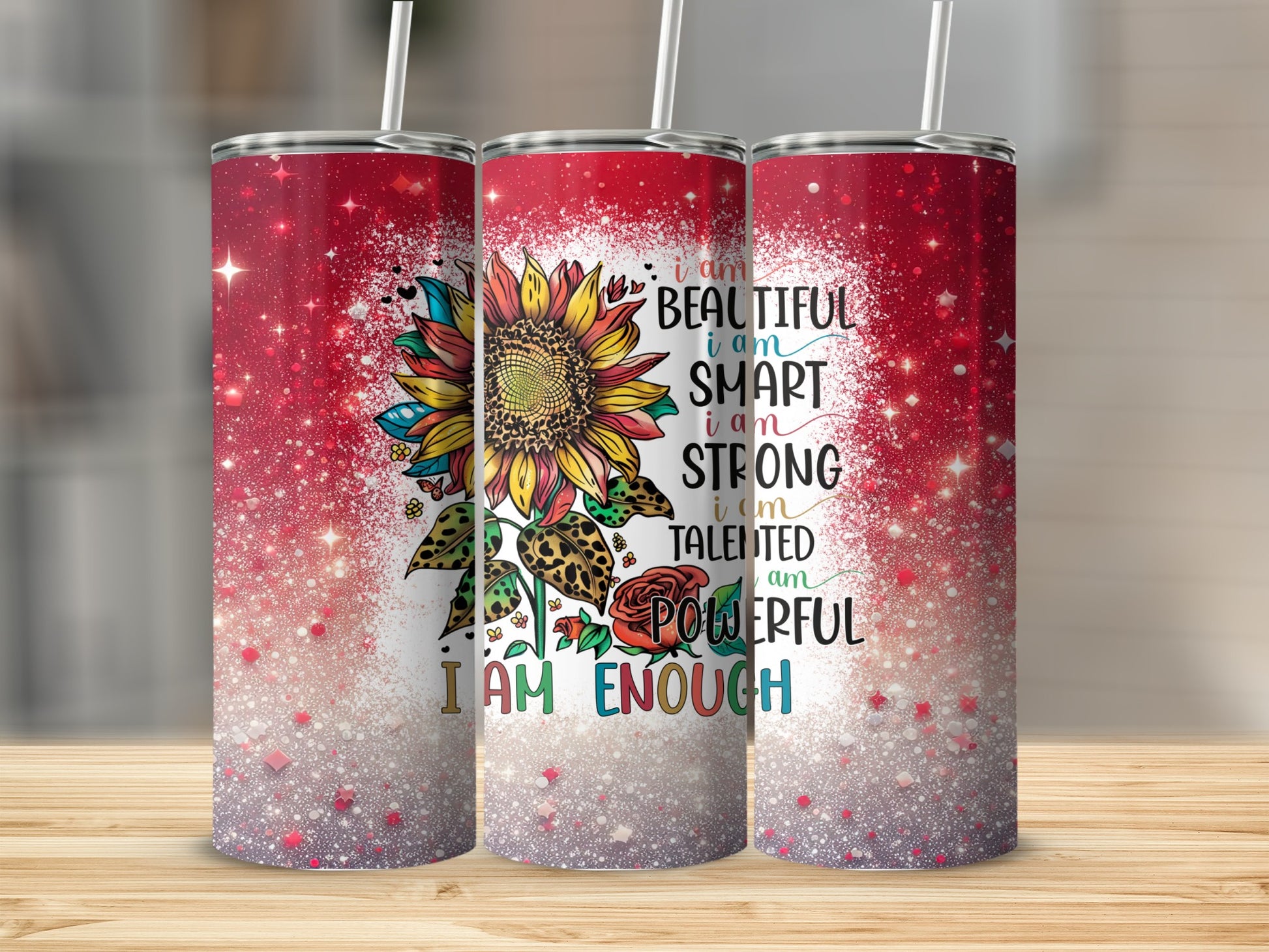 Sunflower Design I Am Beautiful Enough Insulated Tumbler