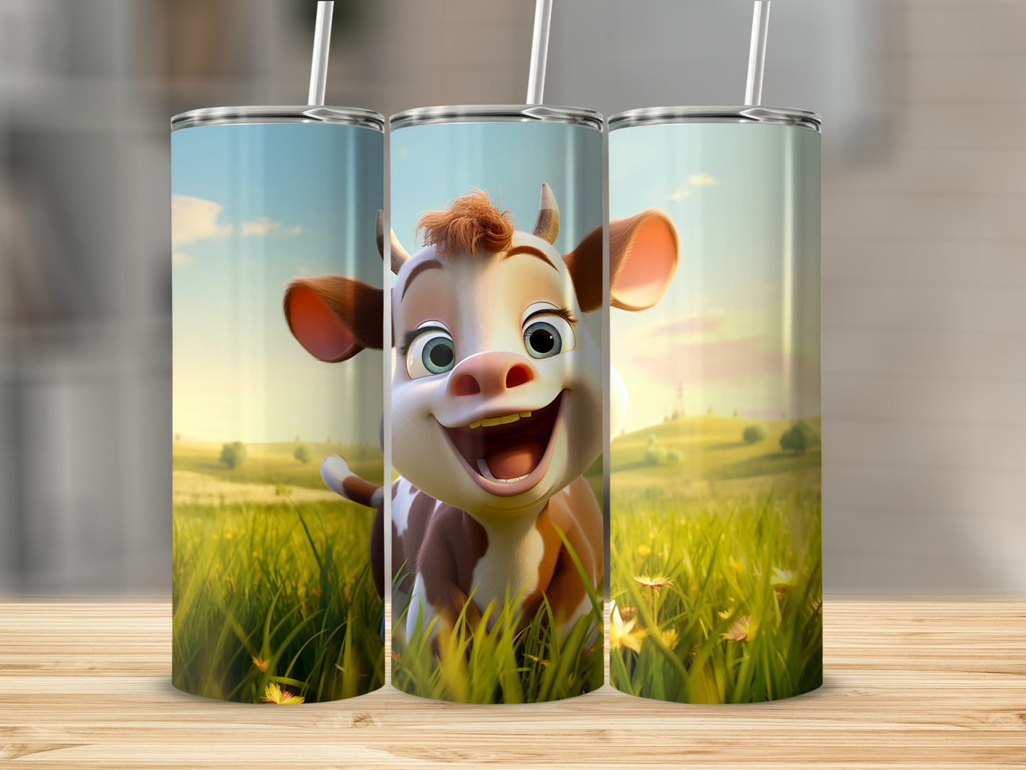 Adorable Cartoon Cow Design Tumbler for Kids