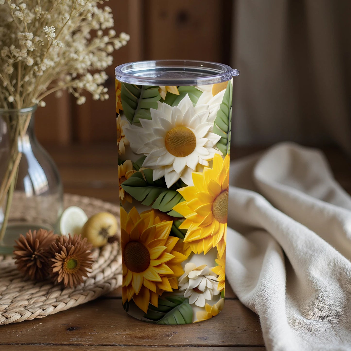 Sunflower Floral Design Tumbler 20oz Insulated Cup