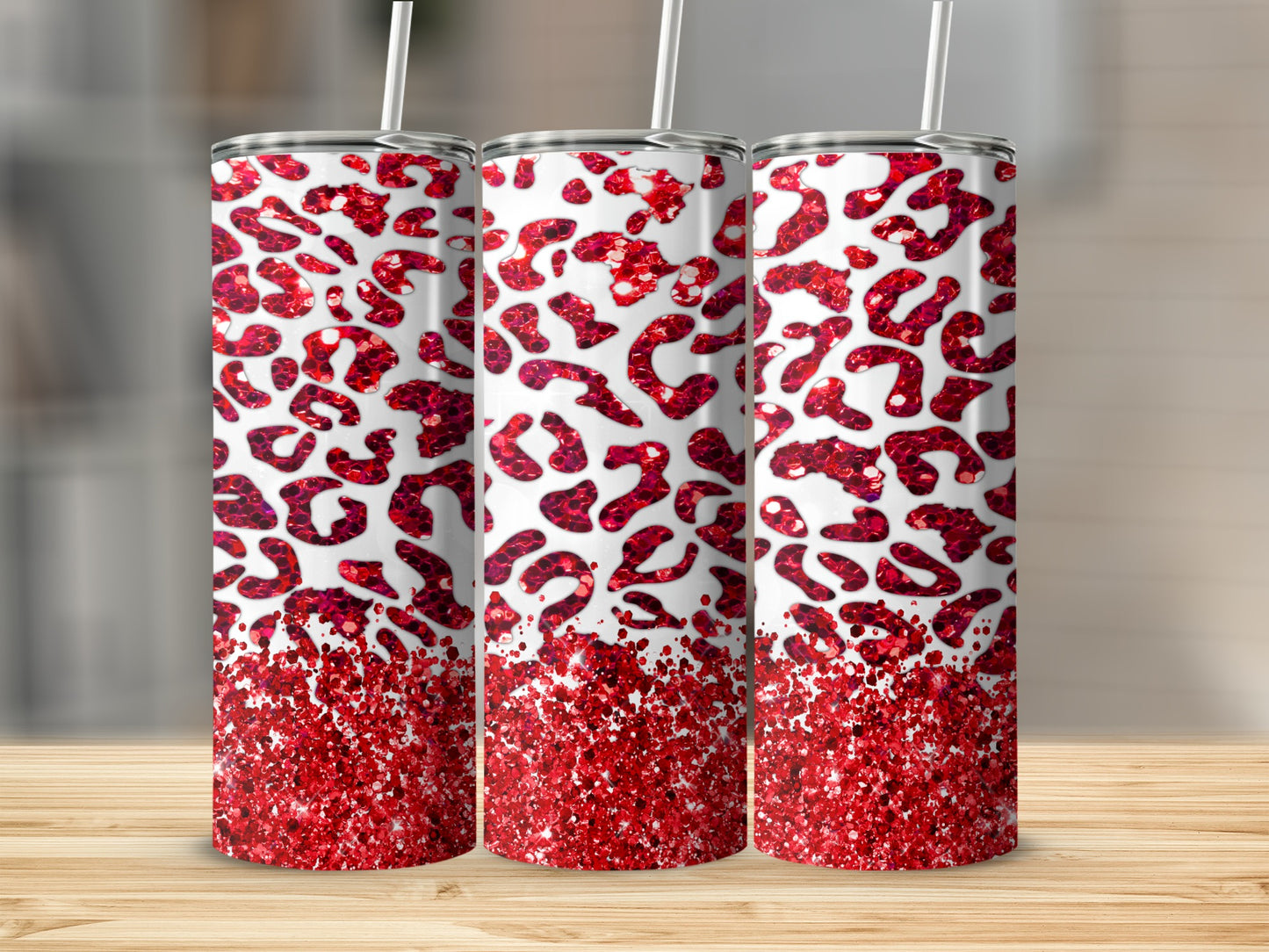 Sparkling Red Leopard Print Stainless Steel Tumbler