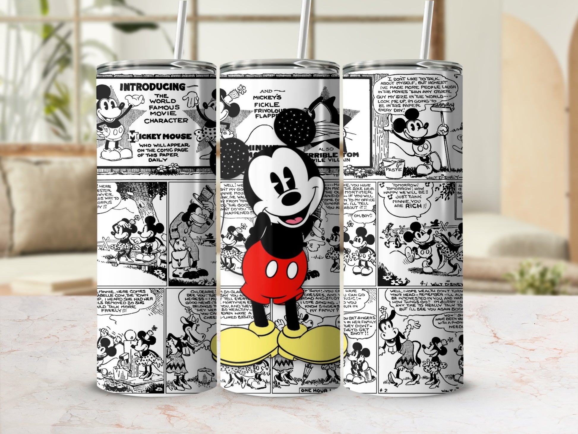 Classic Mickey Mouse Comic Strip Tumbler Design