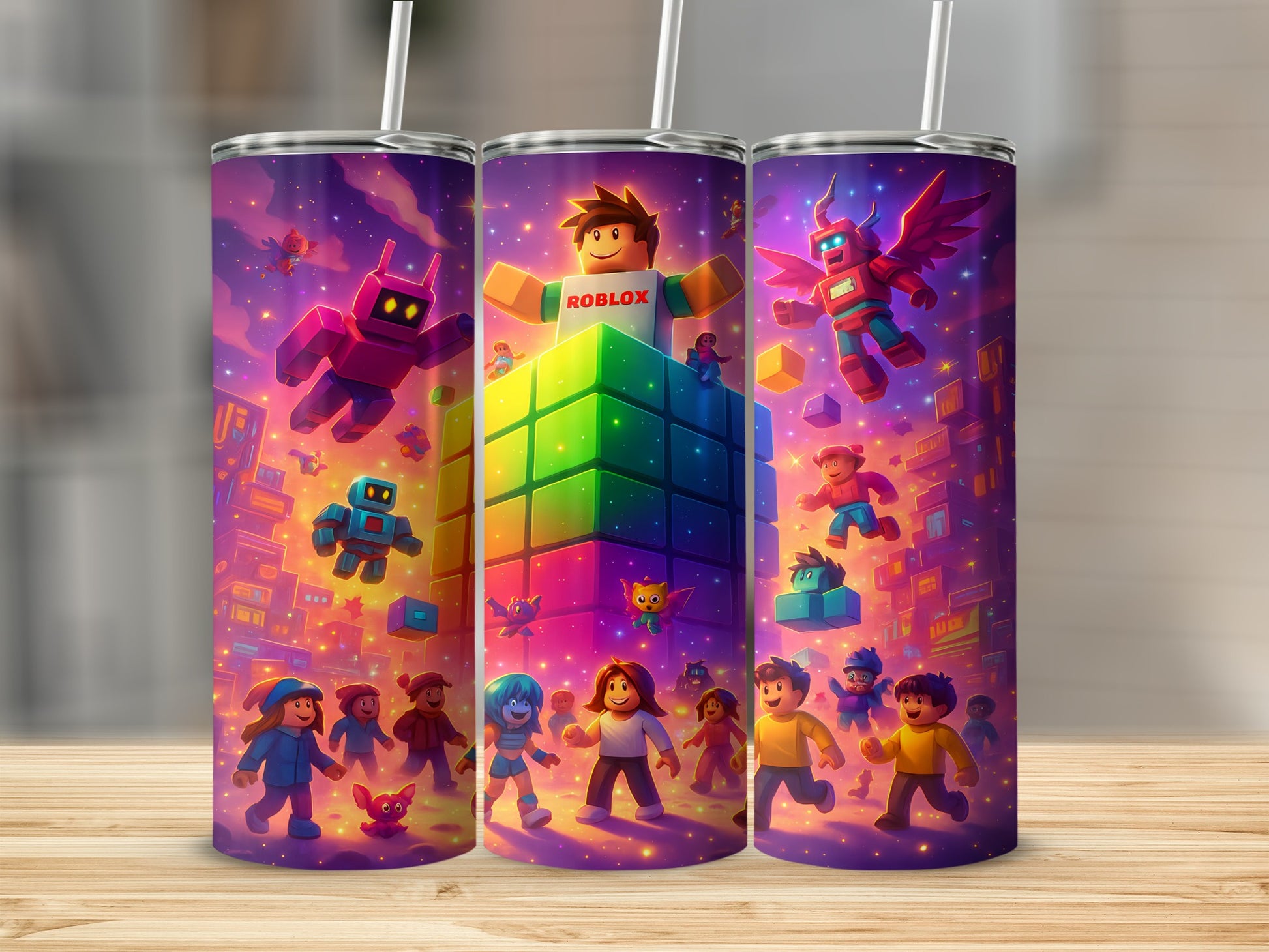 Colorful Robot Adventure Themed Tumbler Cup for Fans