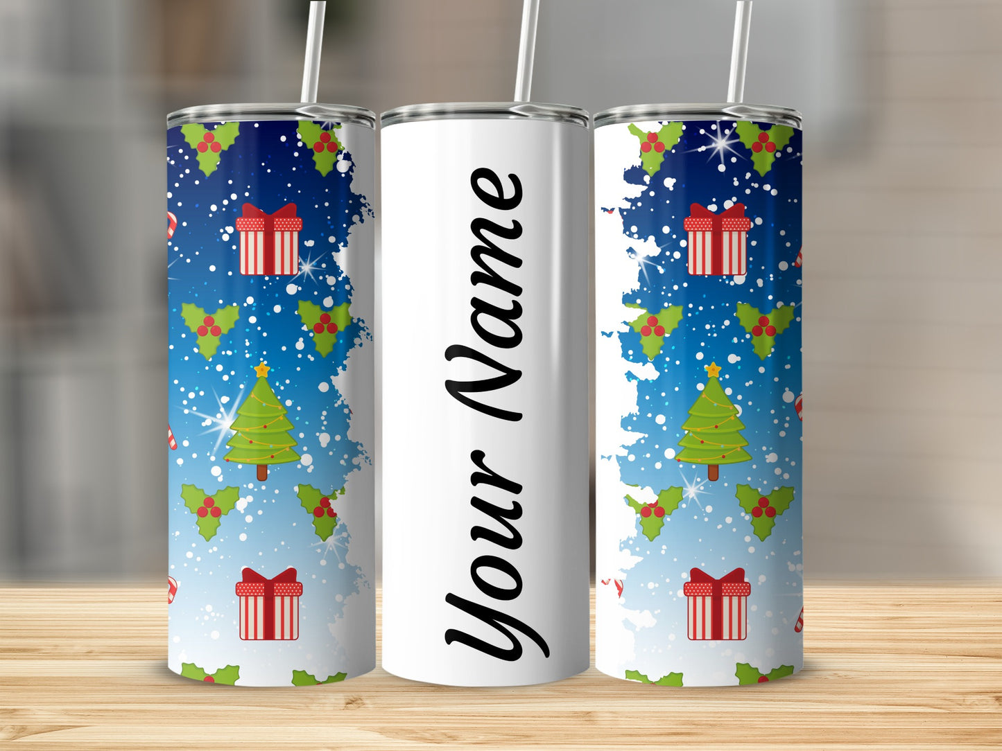 Personalized Holiday Theme Tumbler Christmas Tree Gift