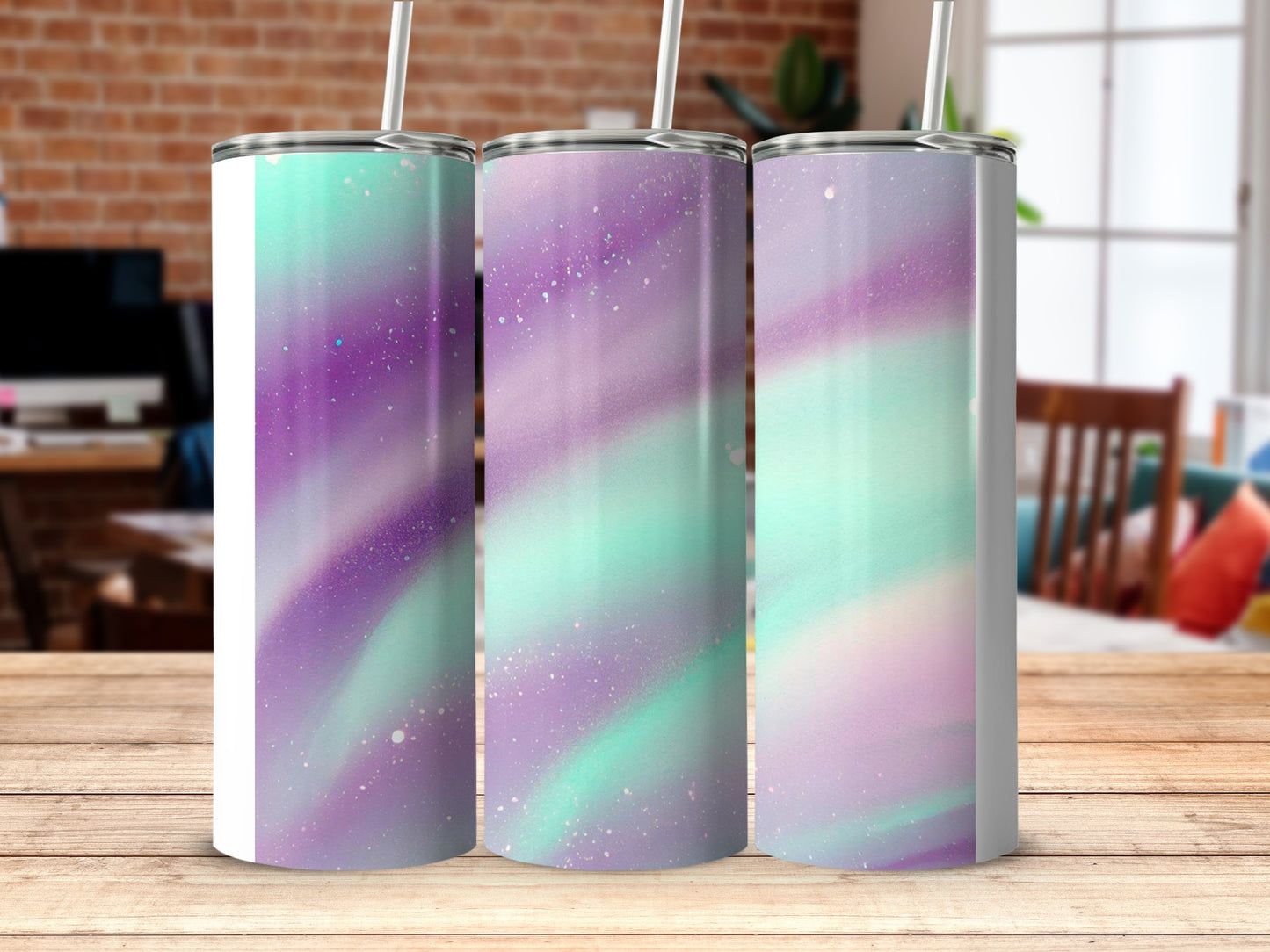 Aurora Borealis Tumbler with Straw Beautiful Design