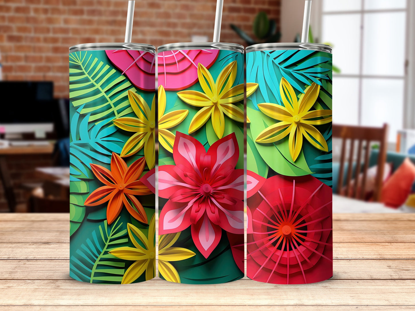 Vibrant Floral Patterned Insulated Tumbler Product
