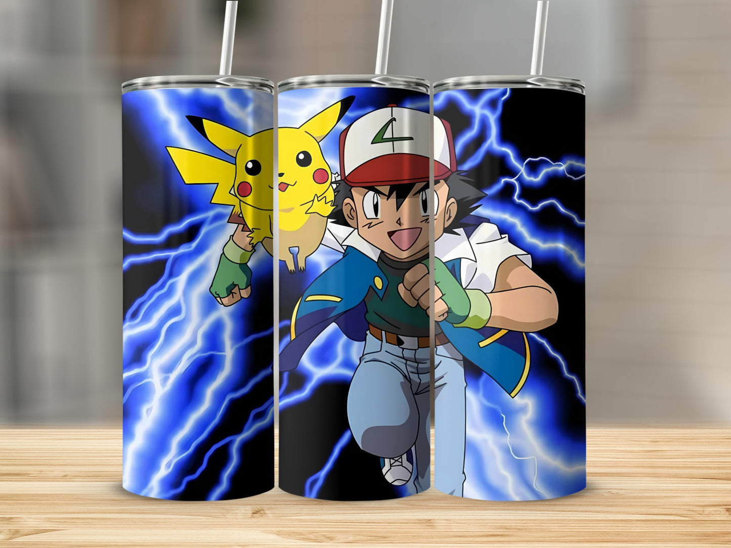 Pikachu and Ash Anime Lightning Design Tumbler Product