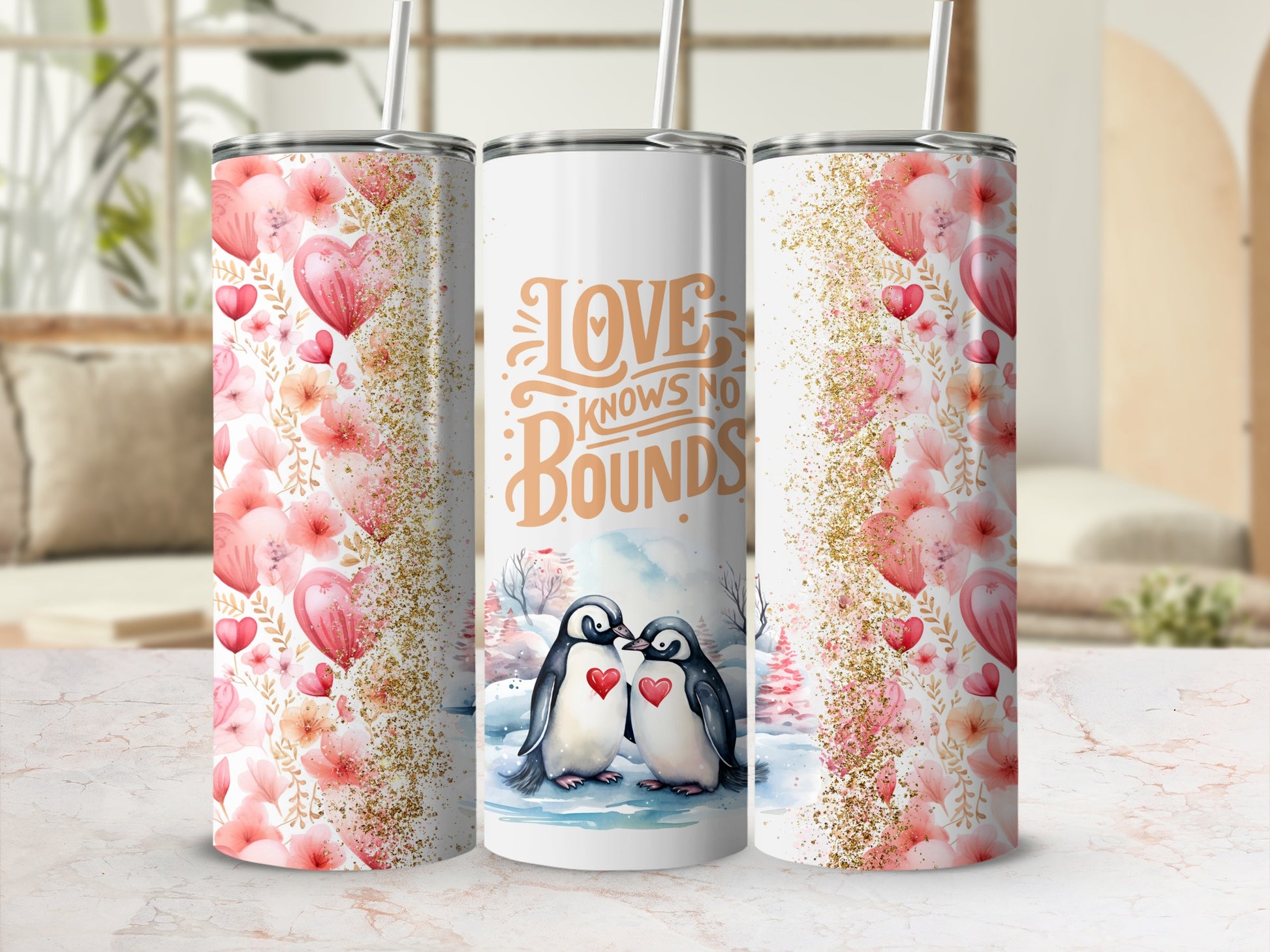 Love Knows No Bounds Penguin Design Tumbler