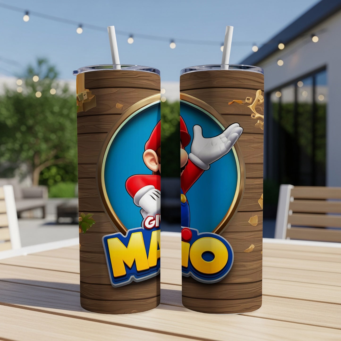 Mario character on a wooden background with the text "GIO MARIO".