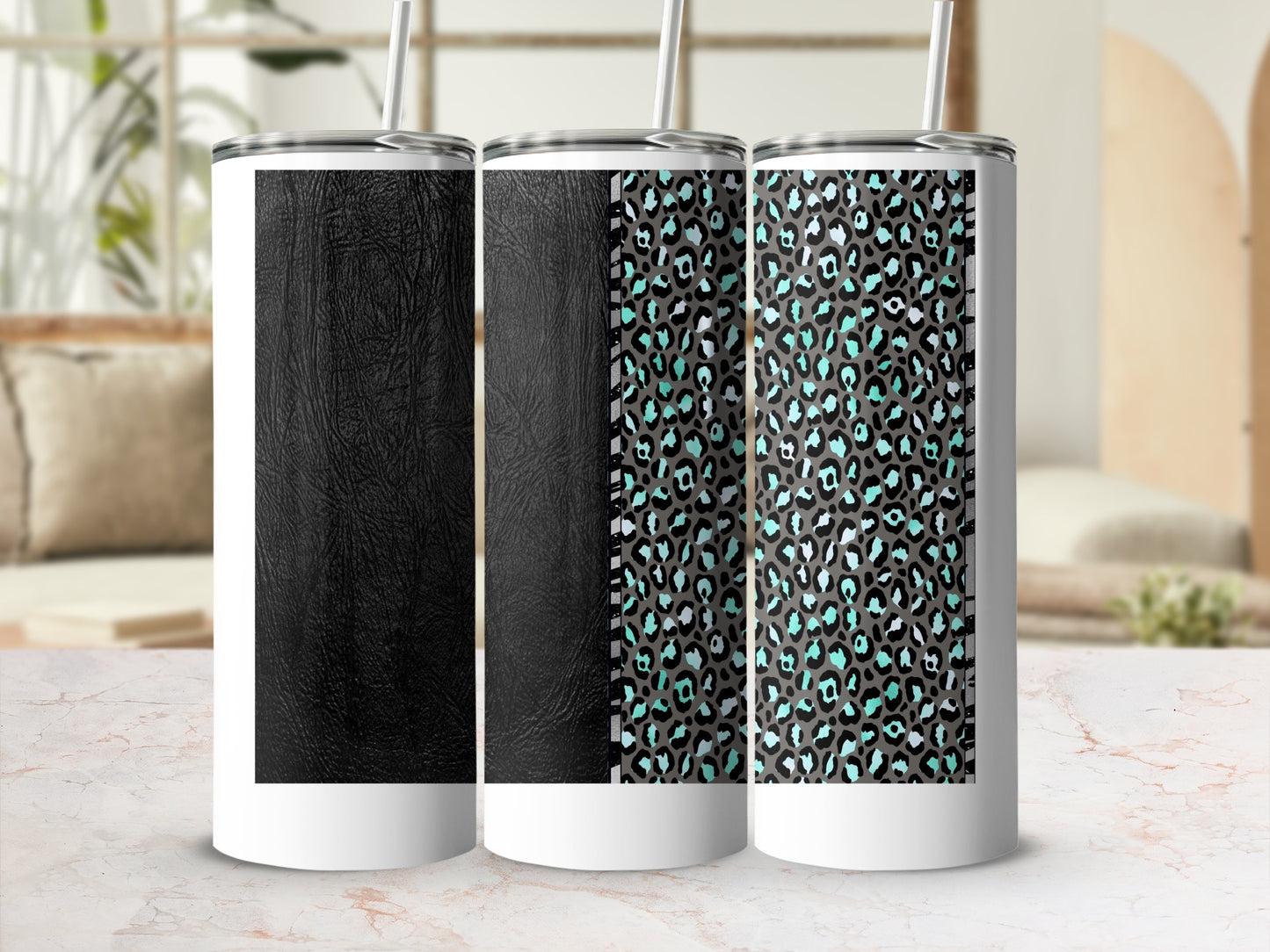 Black Crinkle Look Teal Leopard Print Tumbler product type