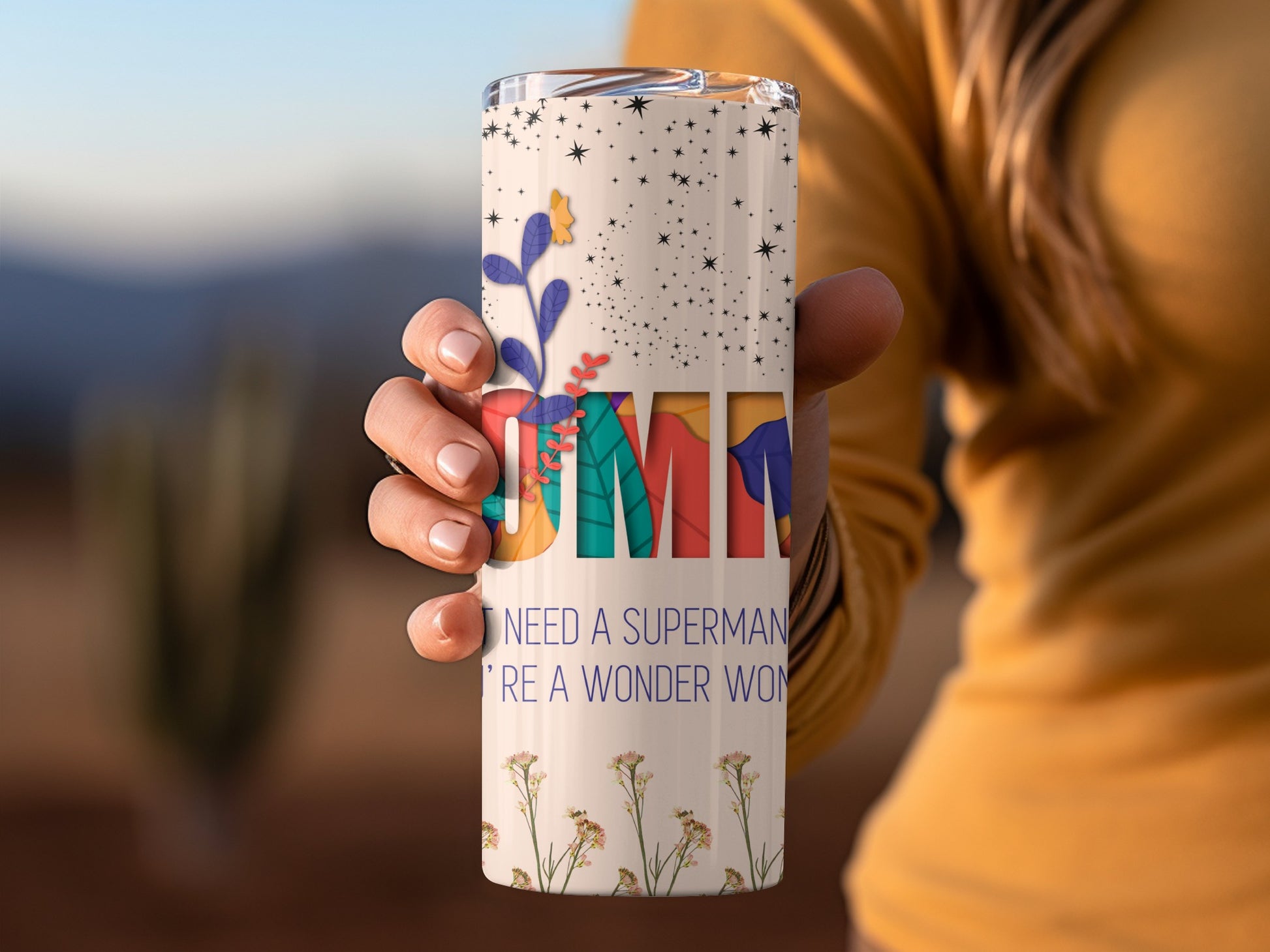 Colorful Floral Design Wonder Woman Mug for Mom