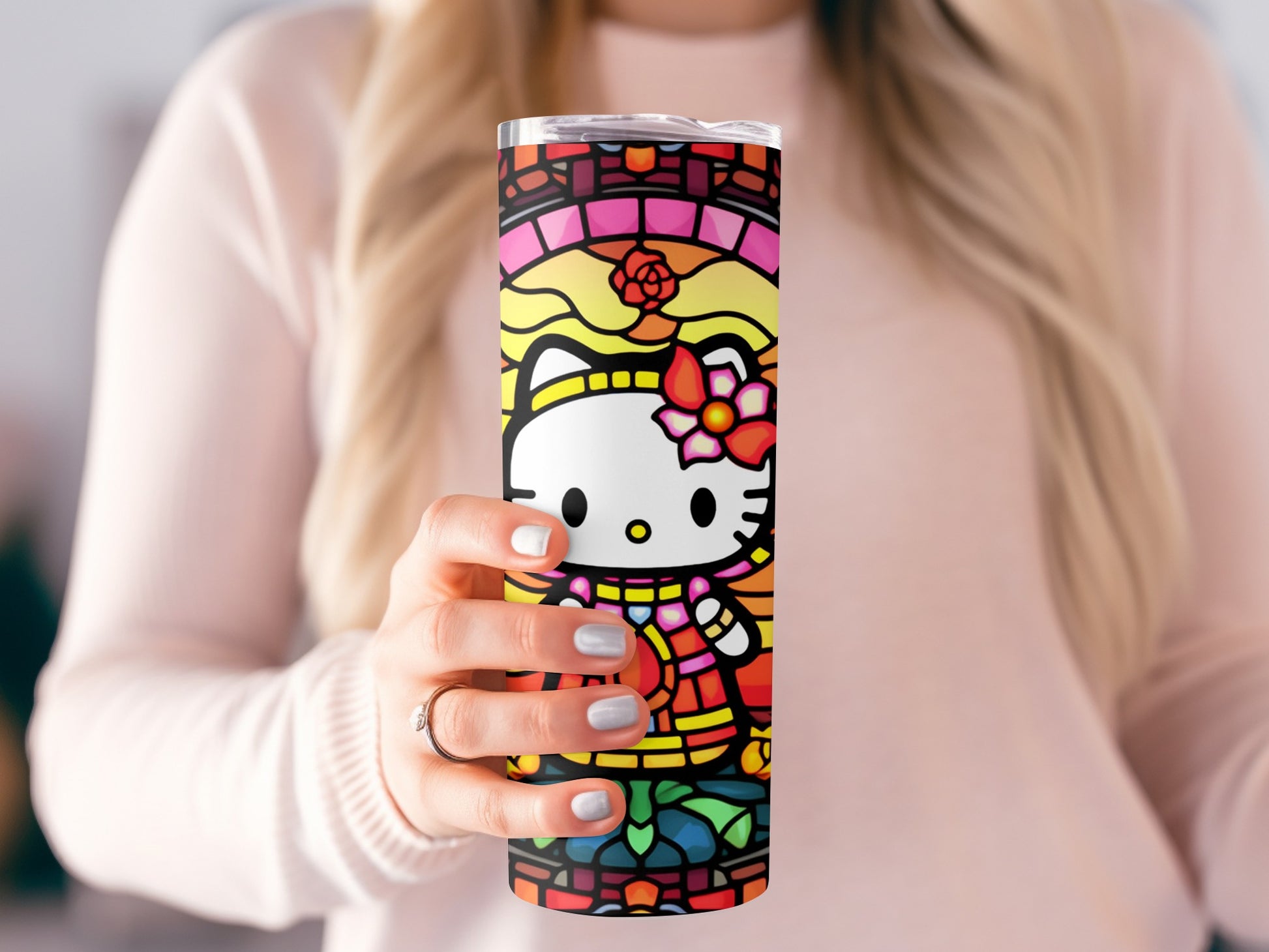 Stained Glass Hello Kitty Tumbler Travel Mug 20 OZ